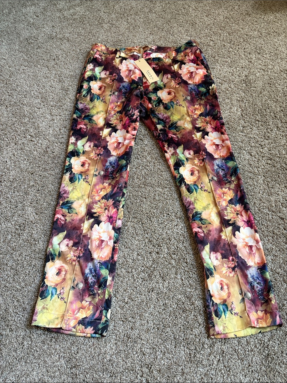 Lucy Paris Floral Wide-Leg pants- Pink, Yellow, Green, Purple